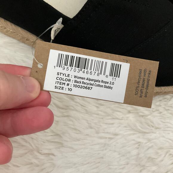 TOMS Women’s Alpargata Rope 2.0 Recycled Cotton Slubby Slip Ons - 10 - NEW - Picture 2 of 7
